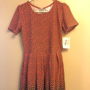 LuLaRoe Salmon Pink and Green Patterned Mini Dress